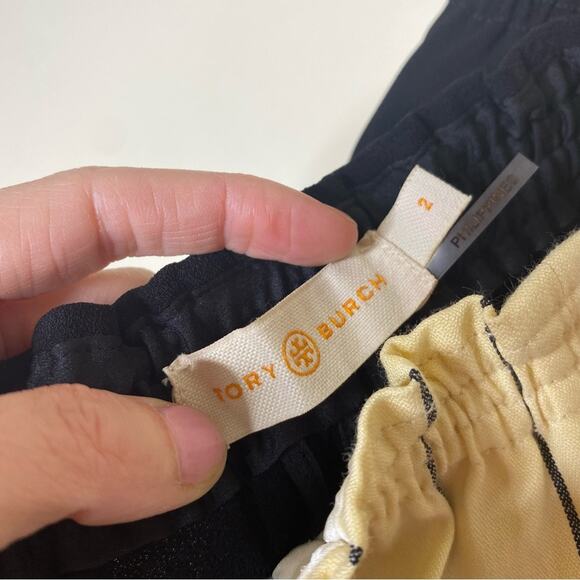 Tory Burch Pants Casual Straight Leg Stripes Cream Front Black Back Pockets Sz 2 - Picture 3 of 5
